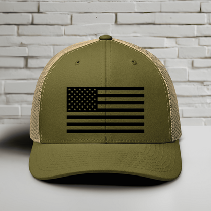 Black & White American Flag Patriotic Snapback Trucker Cap