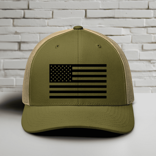 Black & White American Flag Patriotic Snapback Trucker Cap