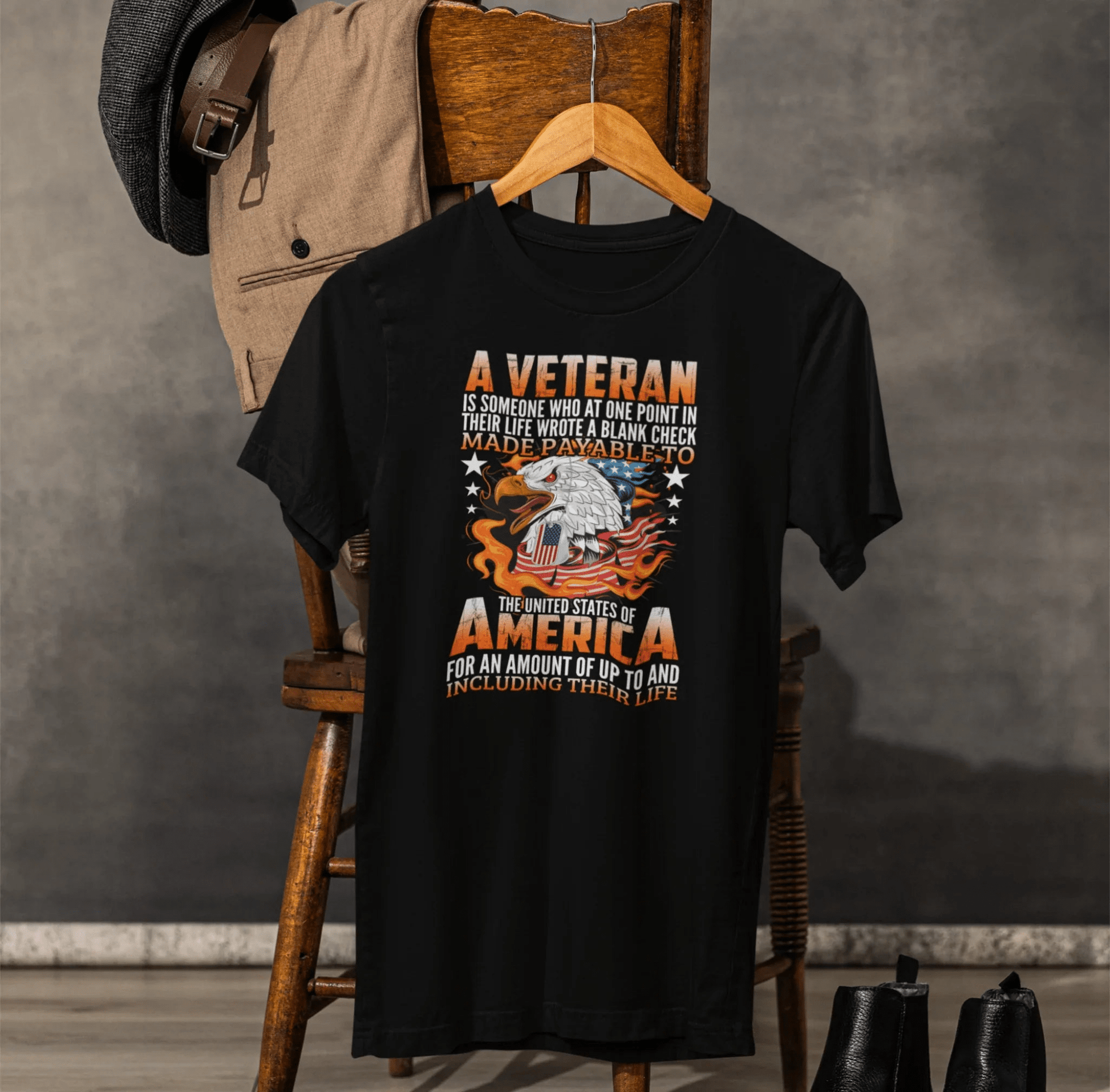 A Veteran is Someone Who Wrote a Blank Check Payable to America Patriotic T-Shirt, Veteran Gift, Military Tee, Unisex Shirt - SKULLFURY MERCH