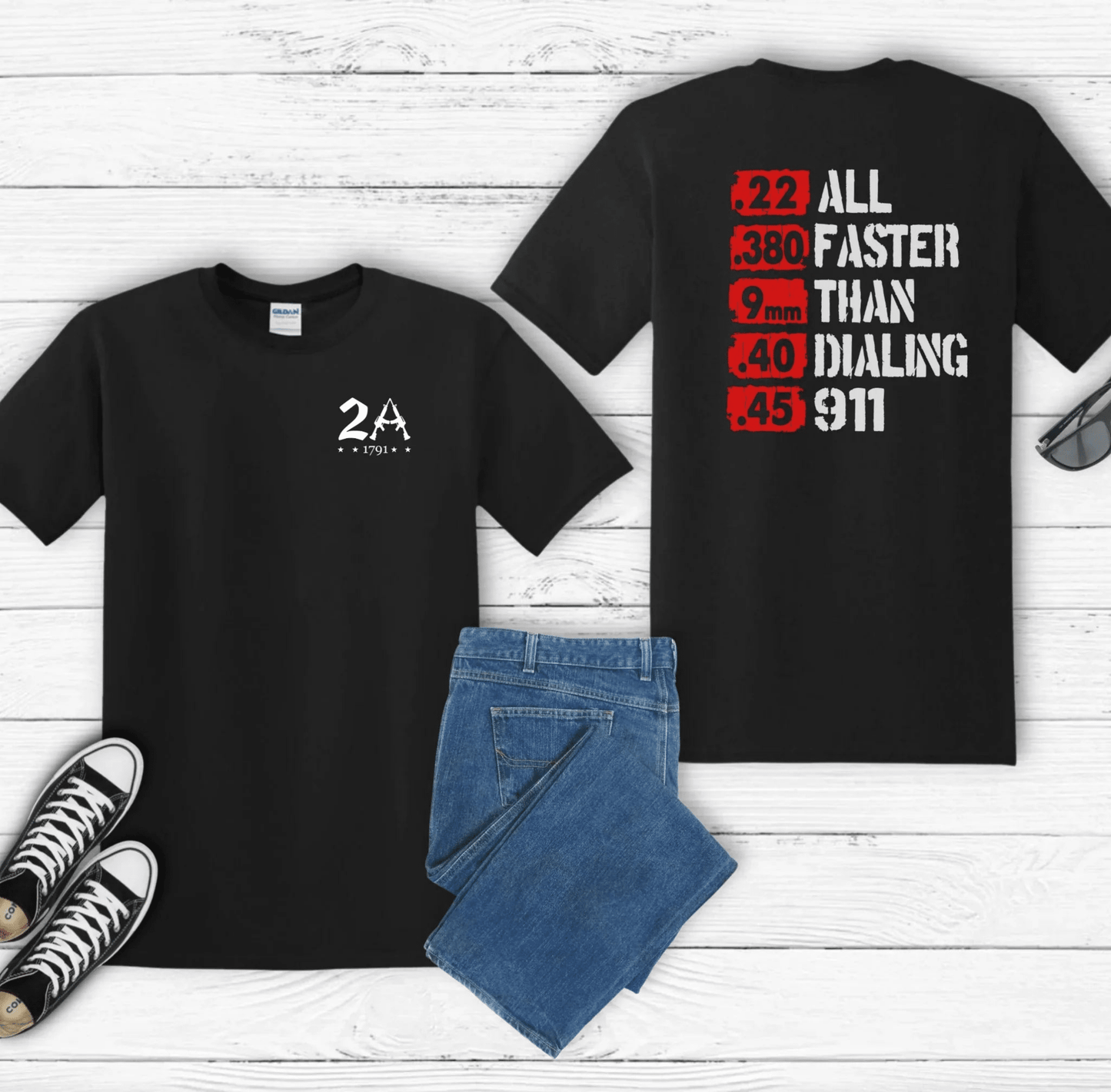 All Faster Than Dialing 911 Patriotic Unisex T-Shirt, 2nd Amendment Unisex Tee, , Premium Shirt, American Patriot Gift, - SKULLFURY MERCH