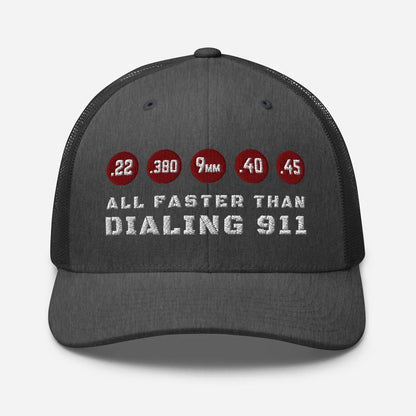 All Faster Than Dialing 911 Snapback Trucker Cap - SKULLFURY MERCH