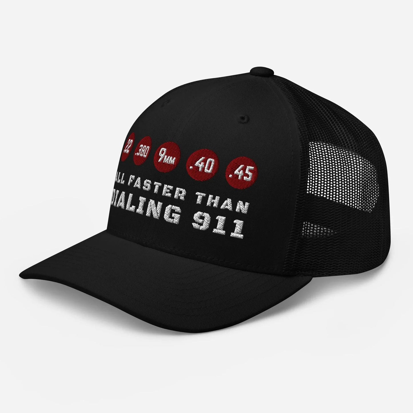 All Faster Than Dialing 911 Snapback Trucker Cap - SKULLFURY MERCH