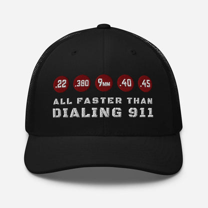All Faster Than Dialing 911 Snapback Trucker Cap - SKULLFURY MERCH