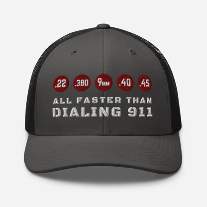 All Faster Than Dialing 911 Snapback Trucker Cap - SKULLFURY MERCH