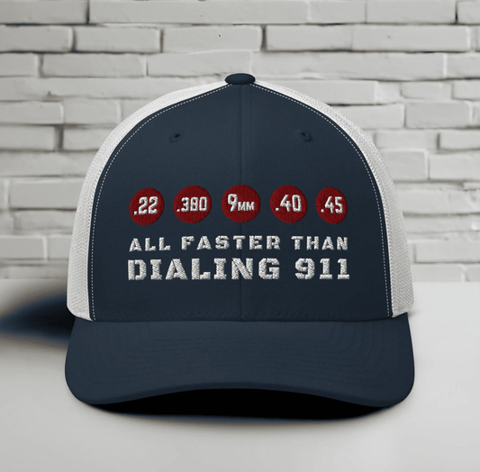 All Faster Than Dialing 911 Snapback Trucker Cap - SKULLFURY MERCH