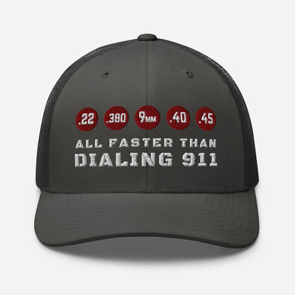 All Faster Than Dialing 911 Snapback Trucker Cap - SKULLFURY MERCH