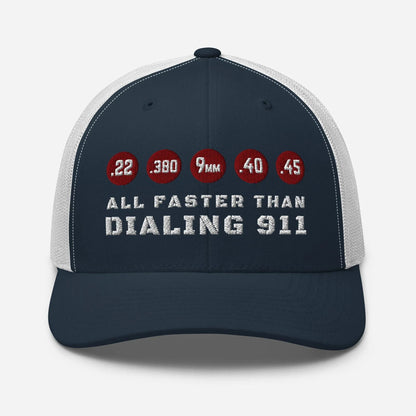 All Faster Than Dialing 911 Snapback Trucker Cap - SKULLFURY MERCH