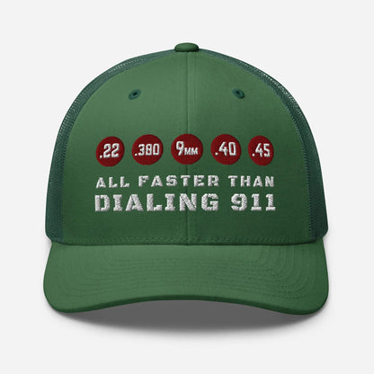 All Faster Than Dialing 911 Snapback Trucker Cap - SKULLFURY MERCH