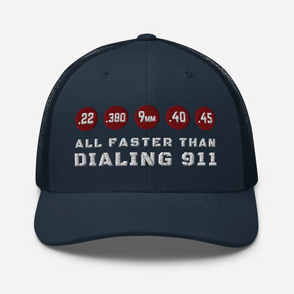 All Faster Than Dialing 911 Snapback Trucker Cap - SKULLFURY MERCH