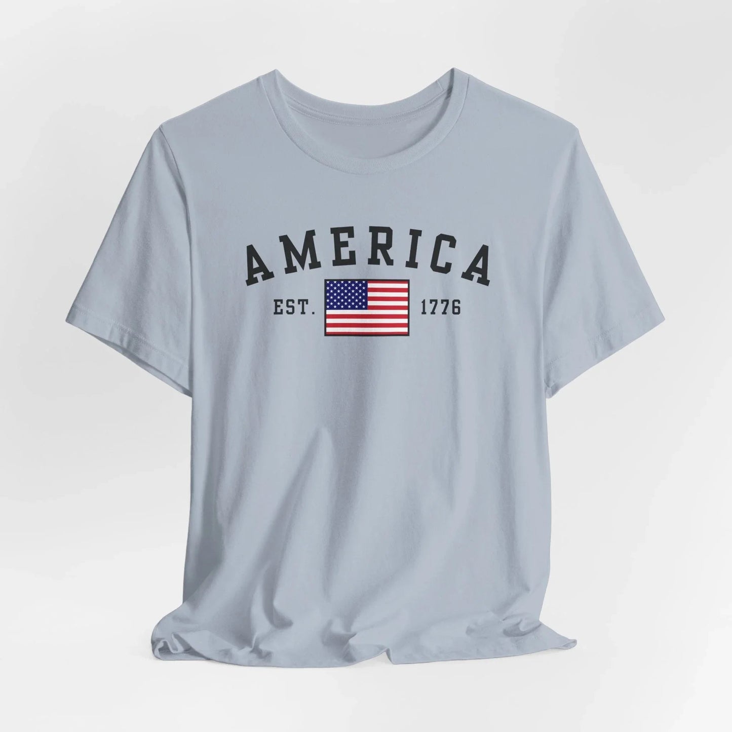 America Est 1776 Patriotic Unisex T-Shirt (Black Print) Celebrate Freedom and Liberty, Independence Day Shirt - SKULLFURY MERCH
