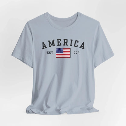 America Est 1776 Patriotic Unisex T-Shirt (Black Print) Celebrate Freedom and Liberty, Independence Day Shirt - SKULLFURY MERCH