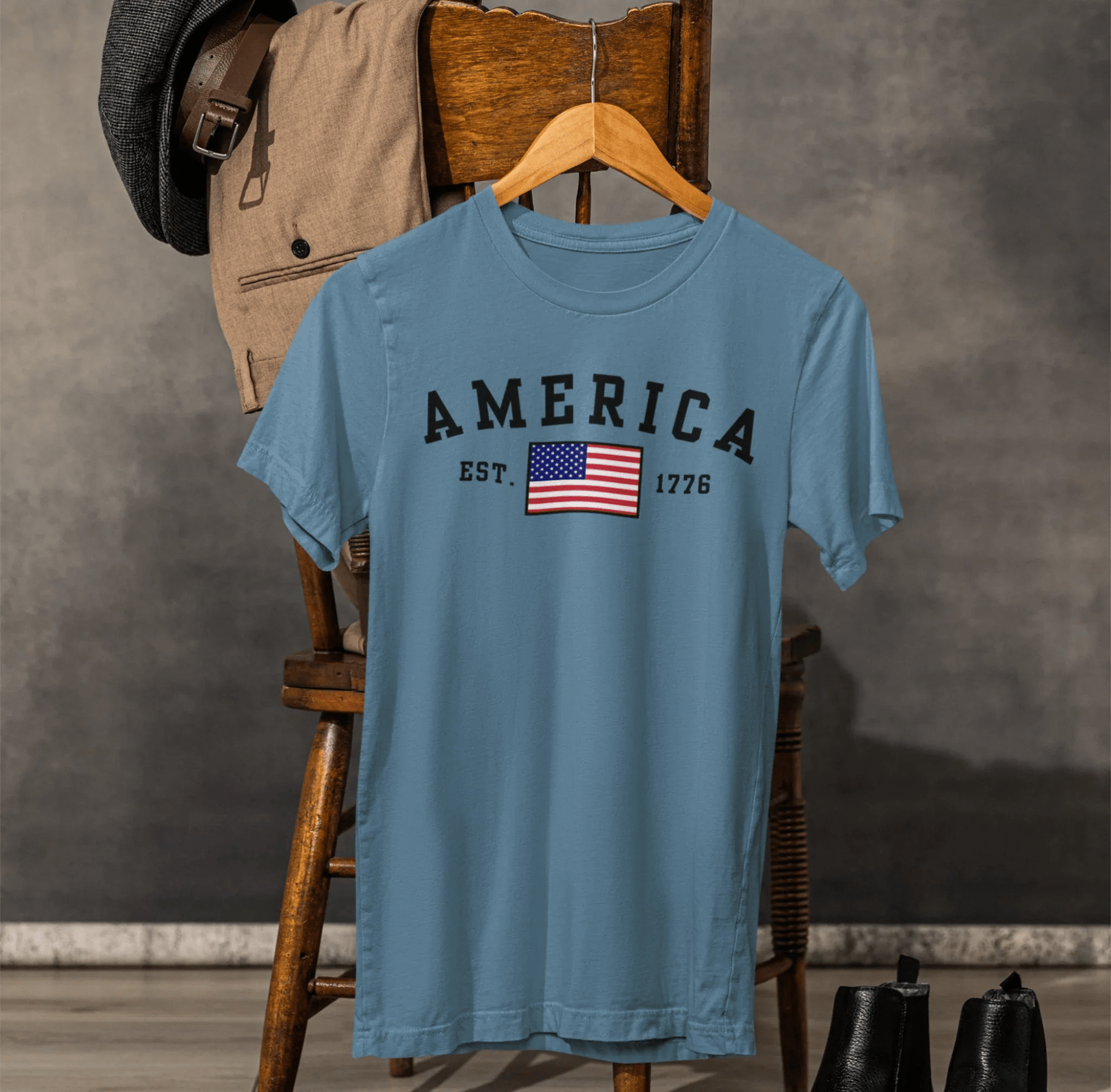 America Est 1776 Patriotic Unisex T-Shirt (Black Print) Celebrate Freedom and Liberty, Independence Day Shirt - SKULLFURY MERCH