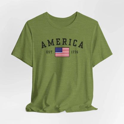 America Est 1776 Patriotic Unisex T-Shirt (Black Print) Celebrate Freedom and Liberty, Independence Day Shirt - SKULLFURY MERCH