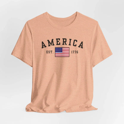 America Est 1776 Patriotic Unisex T-Shirt (Black Print) Celebrate Freedom and Liberty, Independence Day Shirt - SKULLFURY MERCH