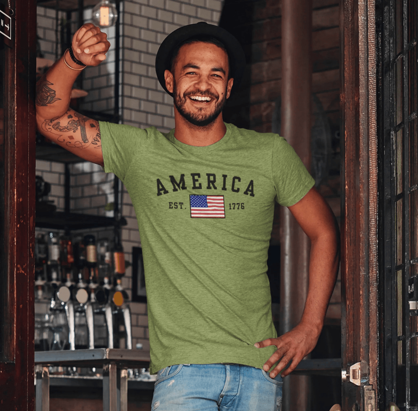 America Est 1776 Patriotic Unisex T-Shirt (Black Print) Celebrate Freedom and Liberty, Independence Day Shirt - SKULLFURY MERCH