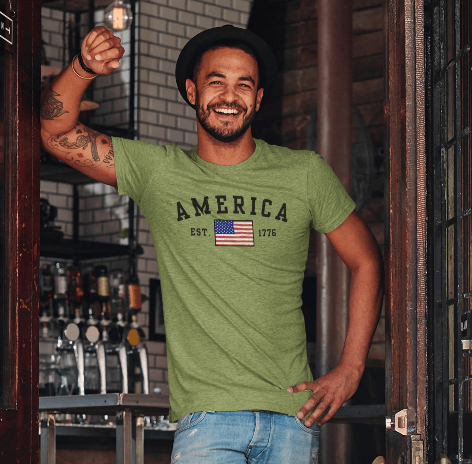 America Est 1776 Patriotic Unisex T-Shirt (Black Print) Celebrate Freedom and Liberty, Independence Day Shirt - SKULLFURY MERCH