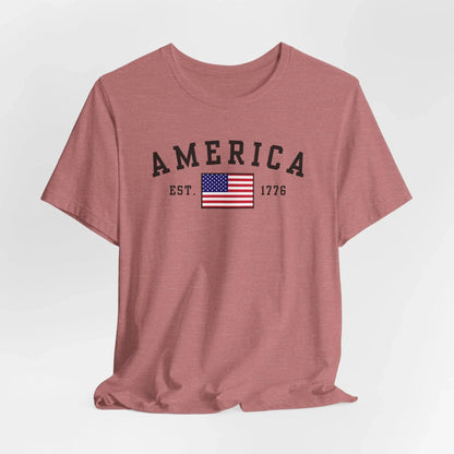 America Est 1776 Patriotic Unisex T-Shirt (Black Print) Celebrate Freedom and Liberty, Independence Day Shirt - SKULLFURY MERCH