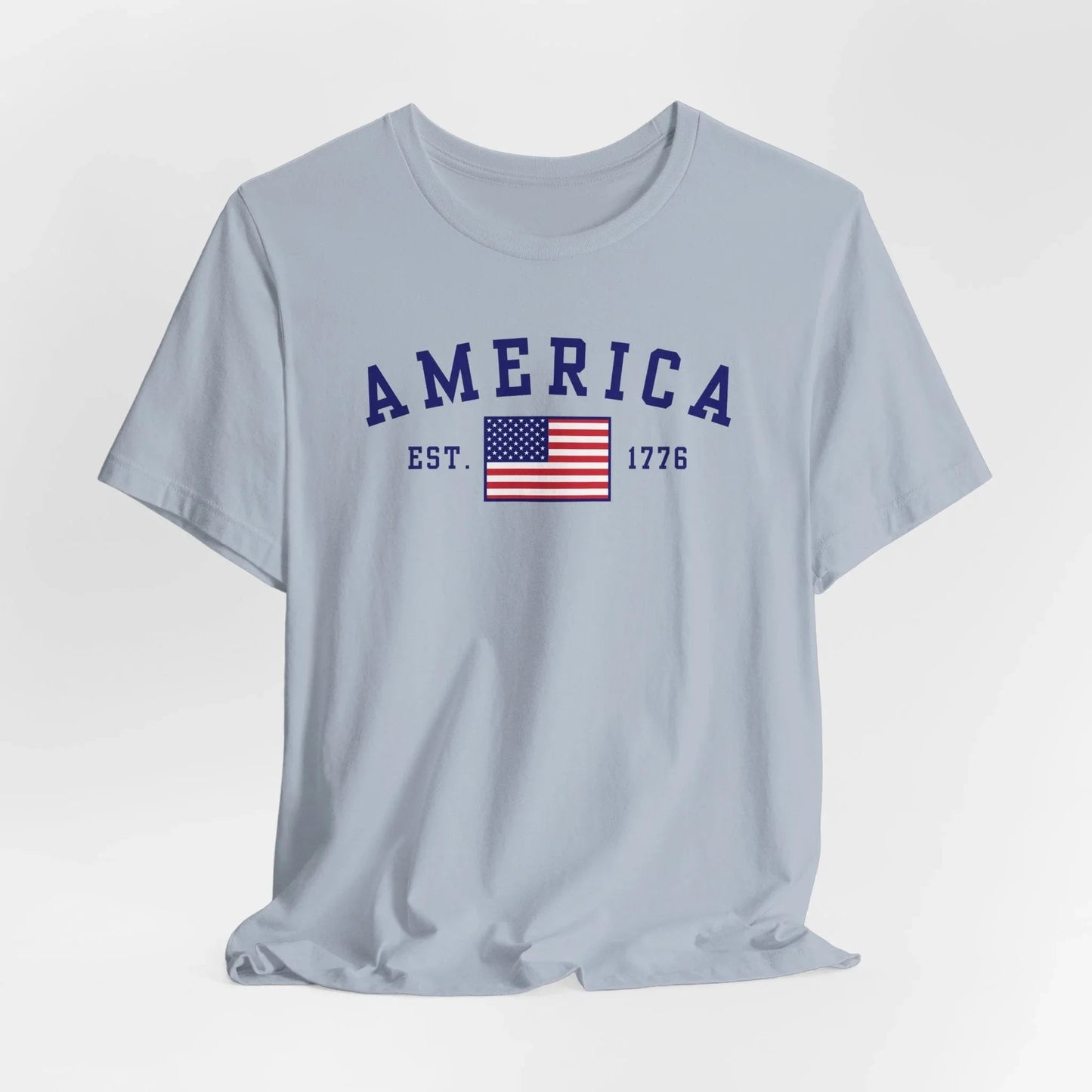 America Est 1776 Patriotic Unisex T-Shirt (Blue Print) Celebrate Freedom and Liberty, Independence Day Shirt - SKULLFURY MERCH
