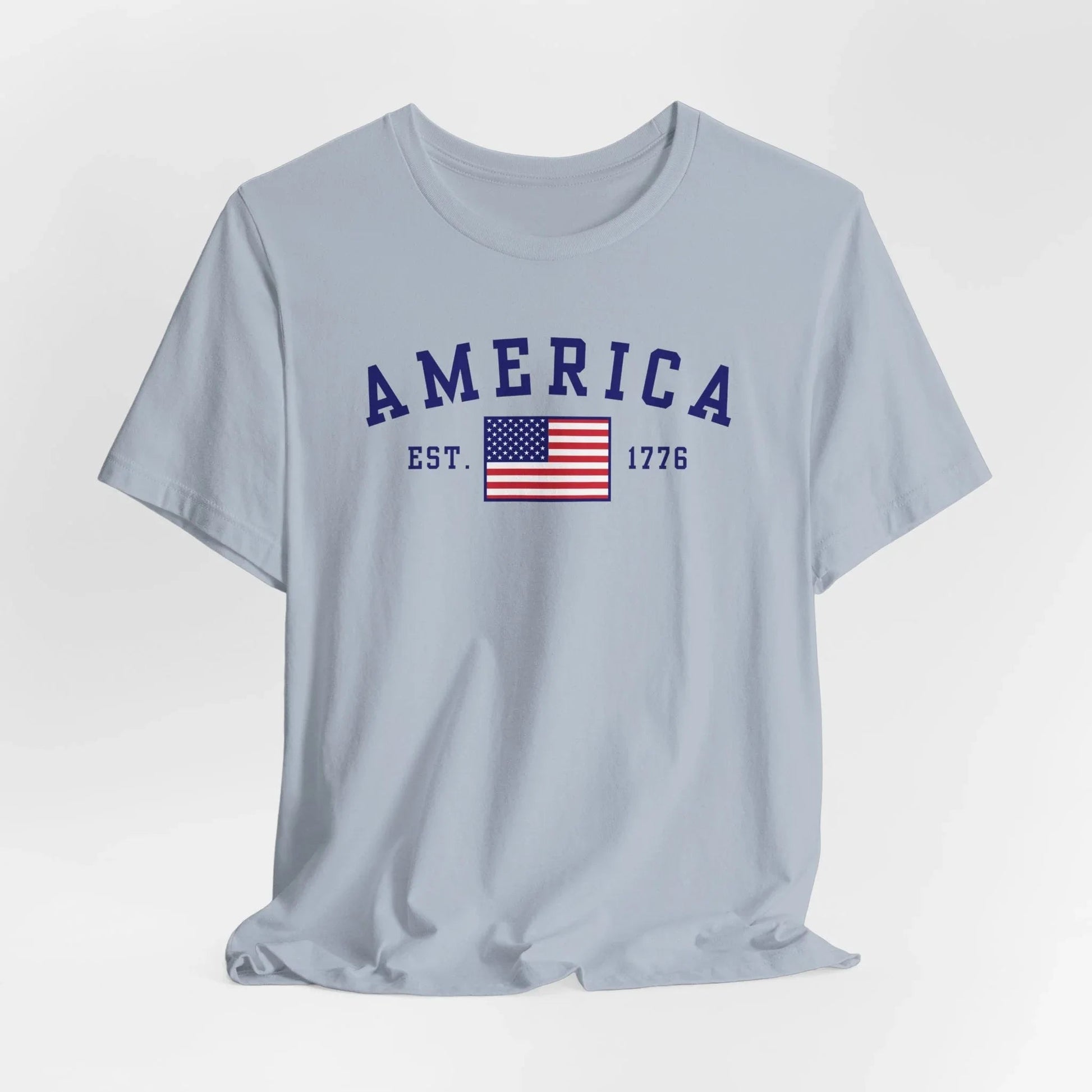 America Est 1776 Patriotic Unisex T-Shirt (Blue Print) Celebrate Freedom and Liberty, Independence Day Shirt - SKULLFURY MERCH