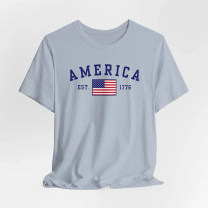 America Est 1776 Patriotic Unisex T-Shirt (Blue Print) Celebrate Freedom and Liberty, Independence Day Shirt - SKULLFURY MERCH