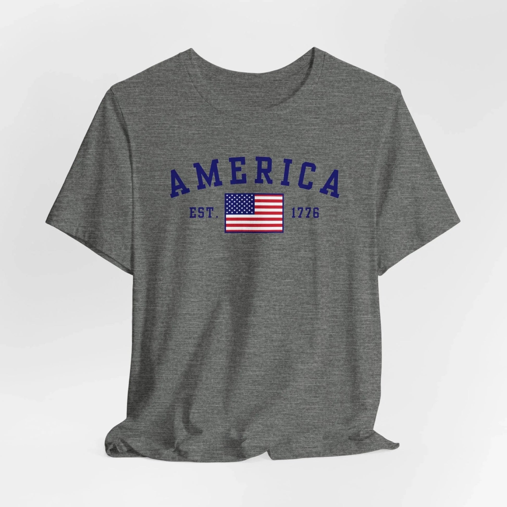 America Est 1776 Patriotic Unisex T-Shirt (Blue Print) Celebrate Freedom and Liberty, Independence Day Shirt - SKULLFURY MERCH