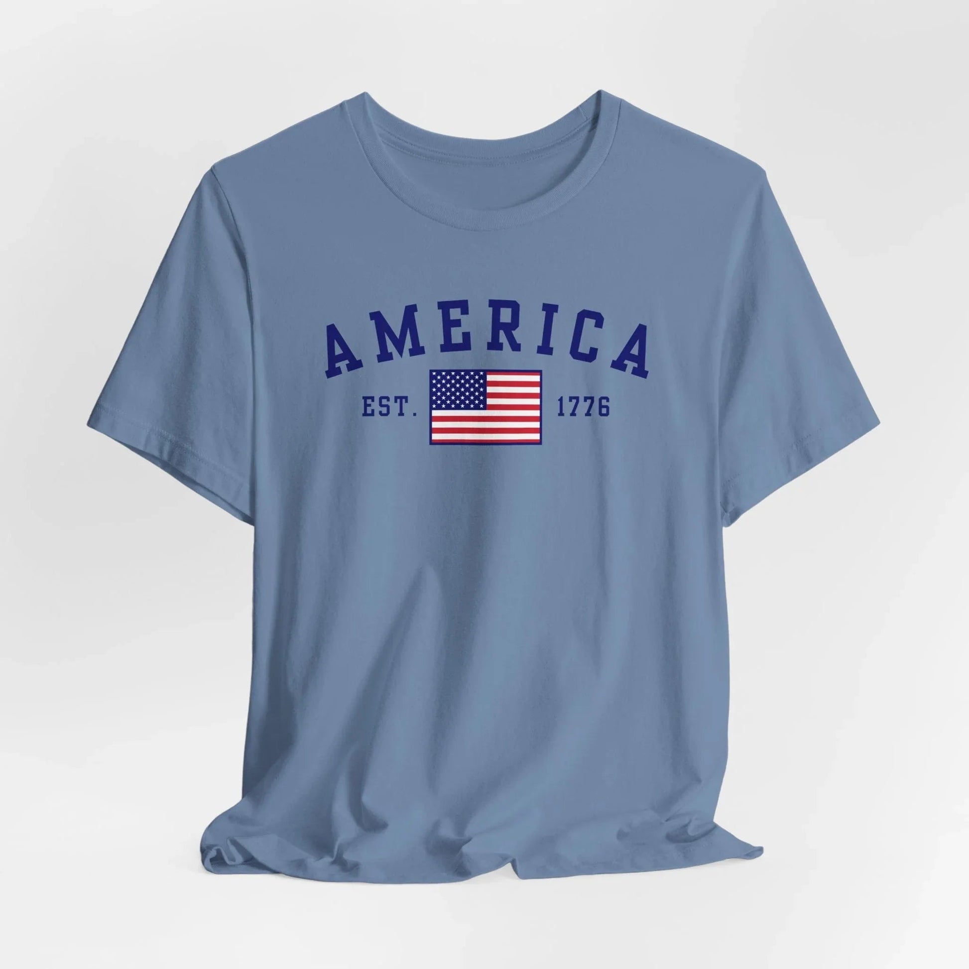 America Est 1776 Patriotic Unisex T-Shirt (Blue Print) Celebrate Freedom and Liberty, Independence Day Shirt - SKULLFURY MERCH