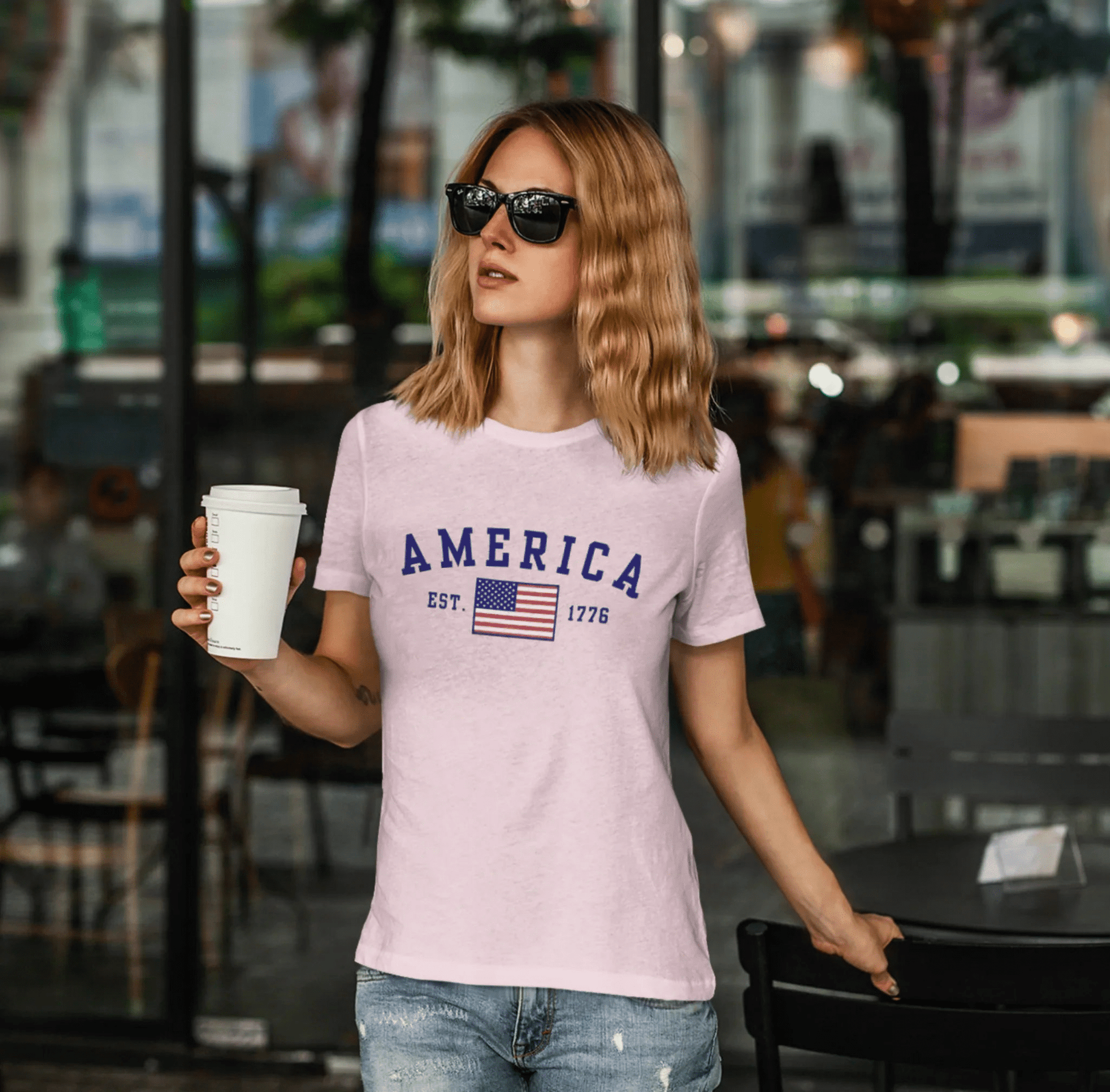 America Est 1776 Patriotic Unisex T-Shirt (Blue Print) Celebrate Freedom and Liberty, Independence Day Shirt - SKULLFURY MERCH