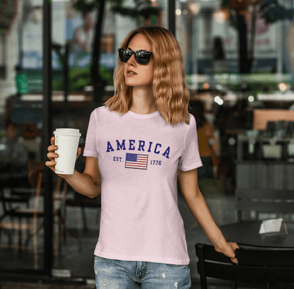 America Est 1776 Patriotic Unisex T-Shirt (Blue Print) Celebrate Freedom and Liberty, Independence Day Shirt - SKULLFURY MERCH
