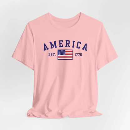 America Est 1776 Patriotic Unisex T-Shirt (Blue Print) Celebrate Freedom and Liberty, Independence Day Shirt - SKULLFURY MERCH