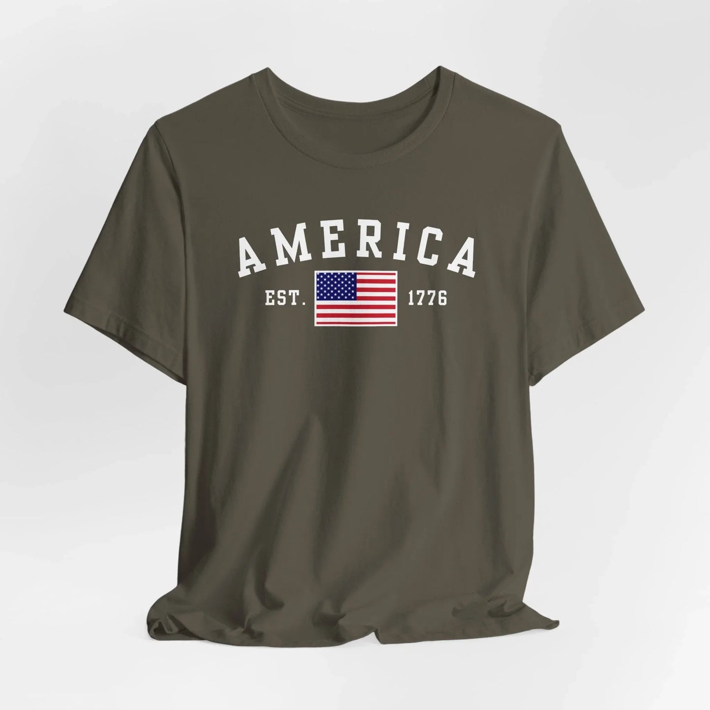 America Est 1776 Patriotic Unisex T-Shirt (White Print) Celebrate Freedom and Liberty, USA Tee, Independence Day Shirt - SKULLFURY MERCH