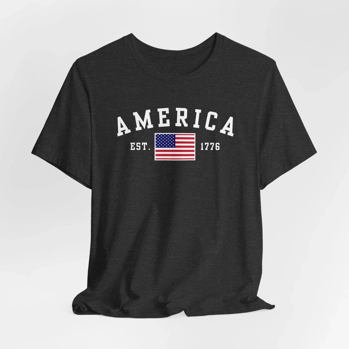 America Est 1776 Patriotic Unisex T-Shirt (White Print) Celebrate Freedom and Liberty, USA Tee, Independence Day Shirt - SKULLFURY MERCH