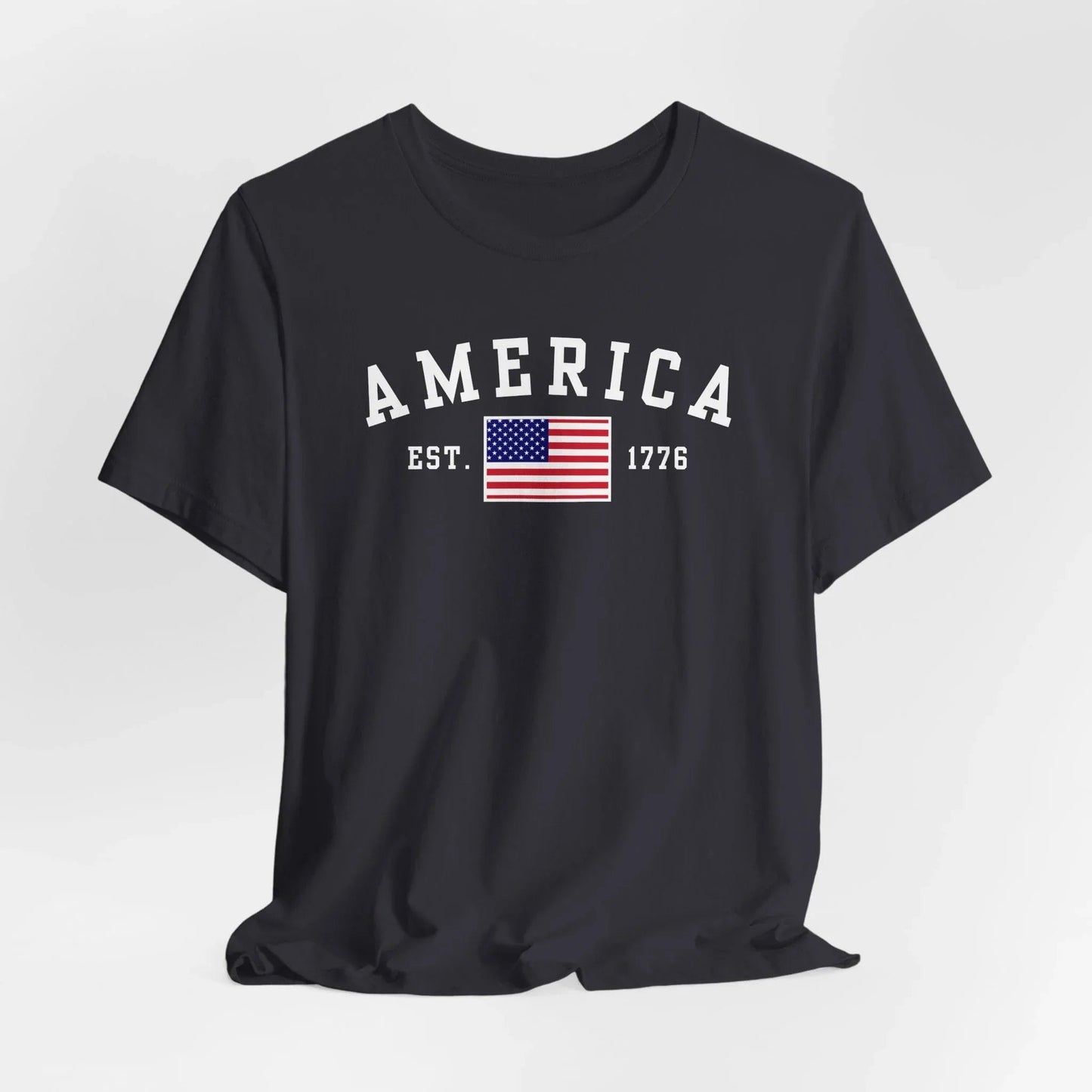 America Est 1776 Patriotic Unisex T-Shirt (White Print) Celebrate Freedom and Liberty, USA Tee, Independence Day Shirt - SKULLFURY MERCH