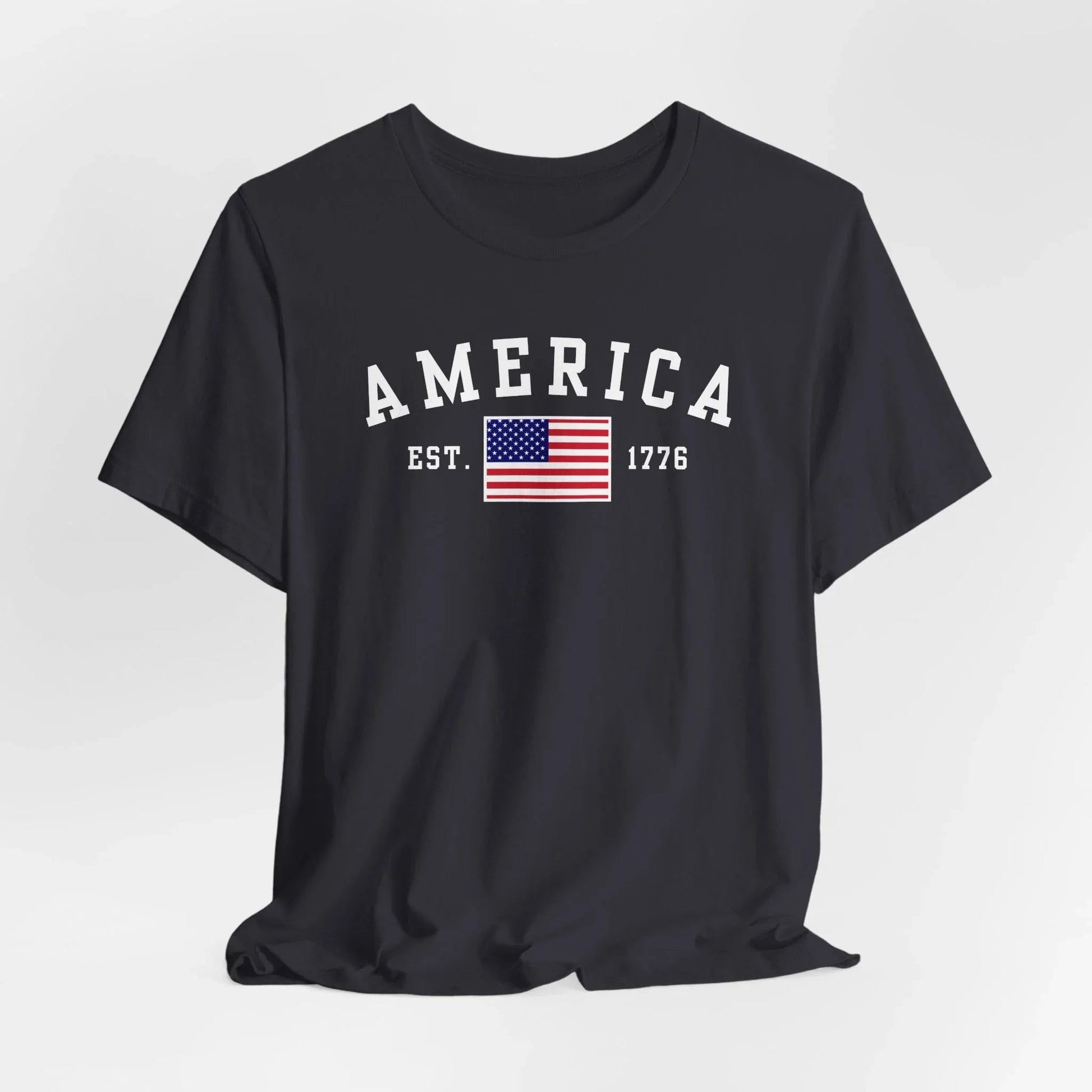 America Est 1776 Patriotic Unisex T-Shirt (White Print) Celebrate Freedom and Liberty, USA Tee, Independence Day Shirt - SKULLFURY MERCH