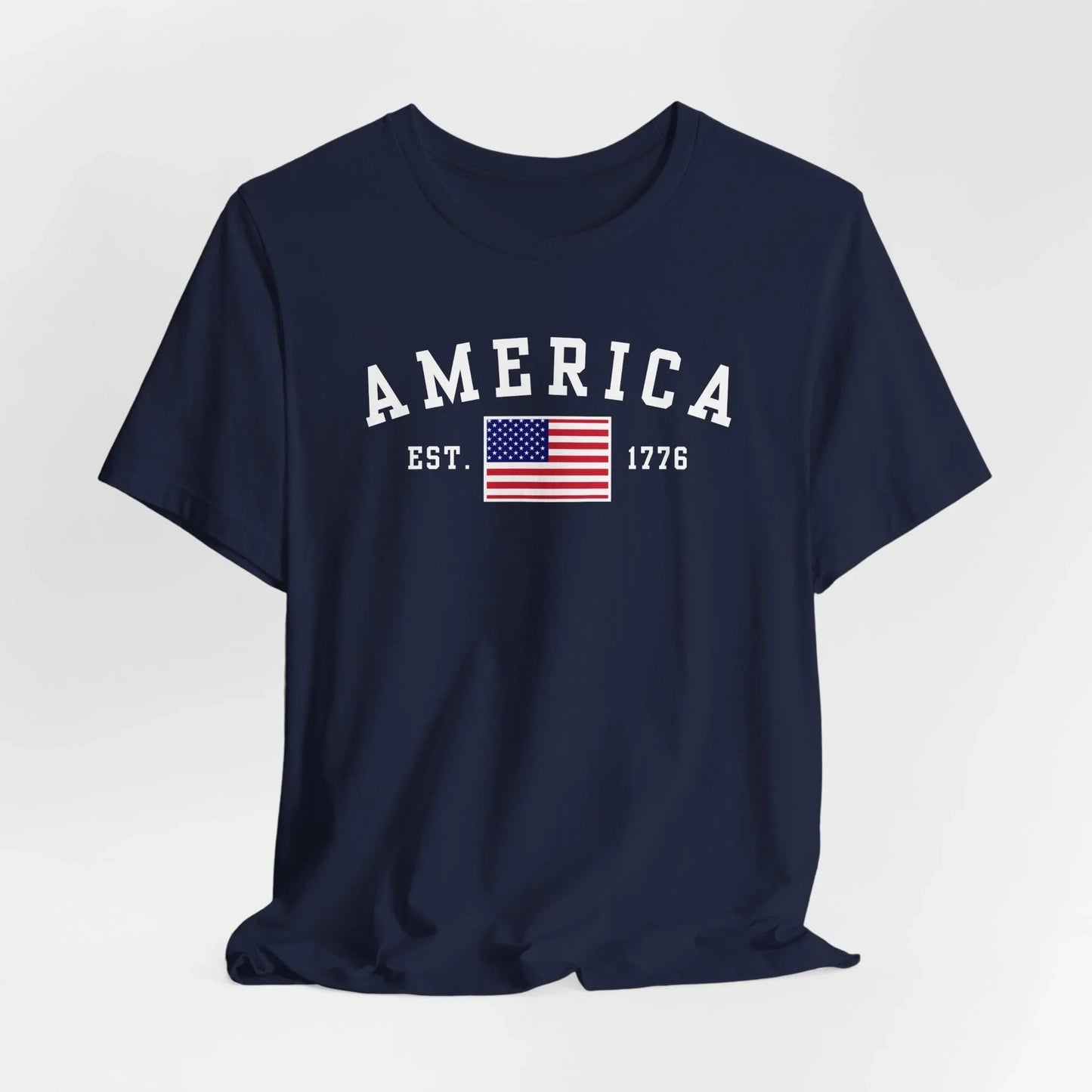 America Est 1776 Patriotic Unisex T-Shirt (White Print) Celebrate Freedom and Liberty, USA Tee, Independence Day Shirt - SKULLFURY MERCH
