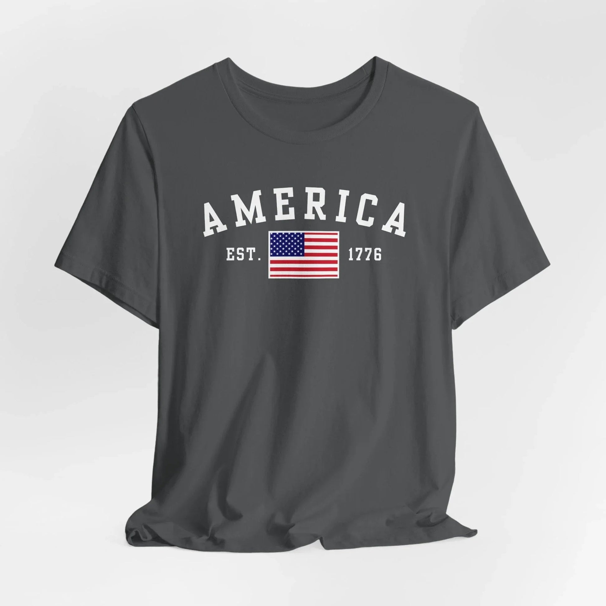 America Est 1776 Patriotic Unisex T-Shirt (White Print) Celebrate Freedom and Liberty, USA Tee, Independence Day Shirt - SKULLFURY MERCH