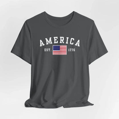 America Est 1776 Patriotic Unisex T-Shirt (White Print) Celebrate Freedom and Liberty, USA Tee, Independence Day Shirt - SKULLFURY MERCH