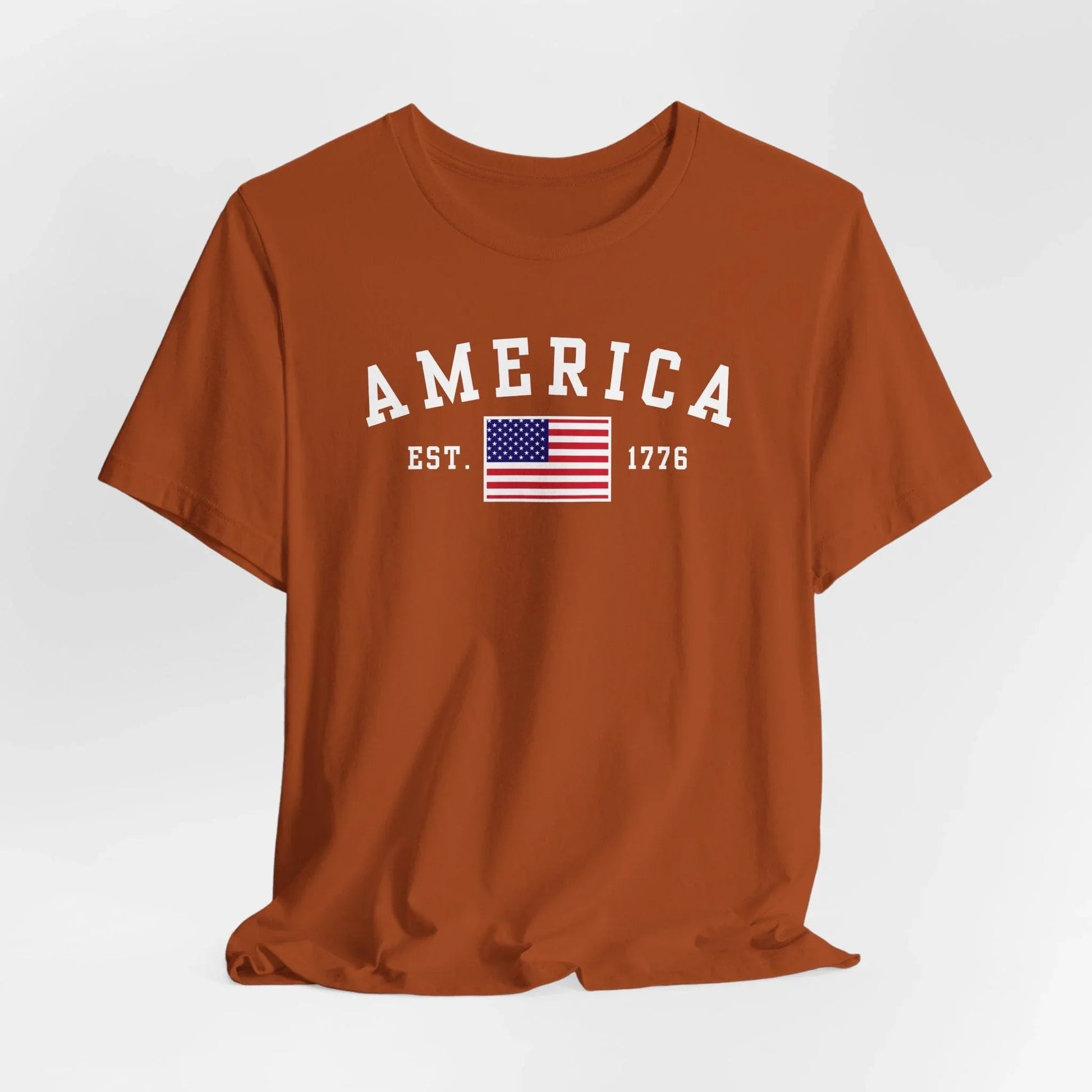 America Est 1776 Patriotic Unisex T-Shirt (White Print) Celebrate Freedom and Liberty, USA Tee, Independence Day Shirt - SKULLFURY MERCH