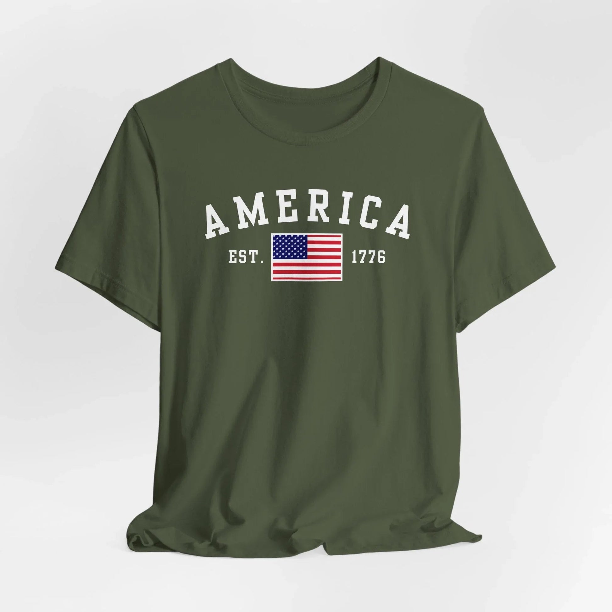 America Est 1776 Patriotic Unisex T-Shirt (White Print) Celebrate Freedom and Liberty, USA Tee, Independence Day Shirt - SKULLFURY MERCH