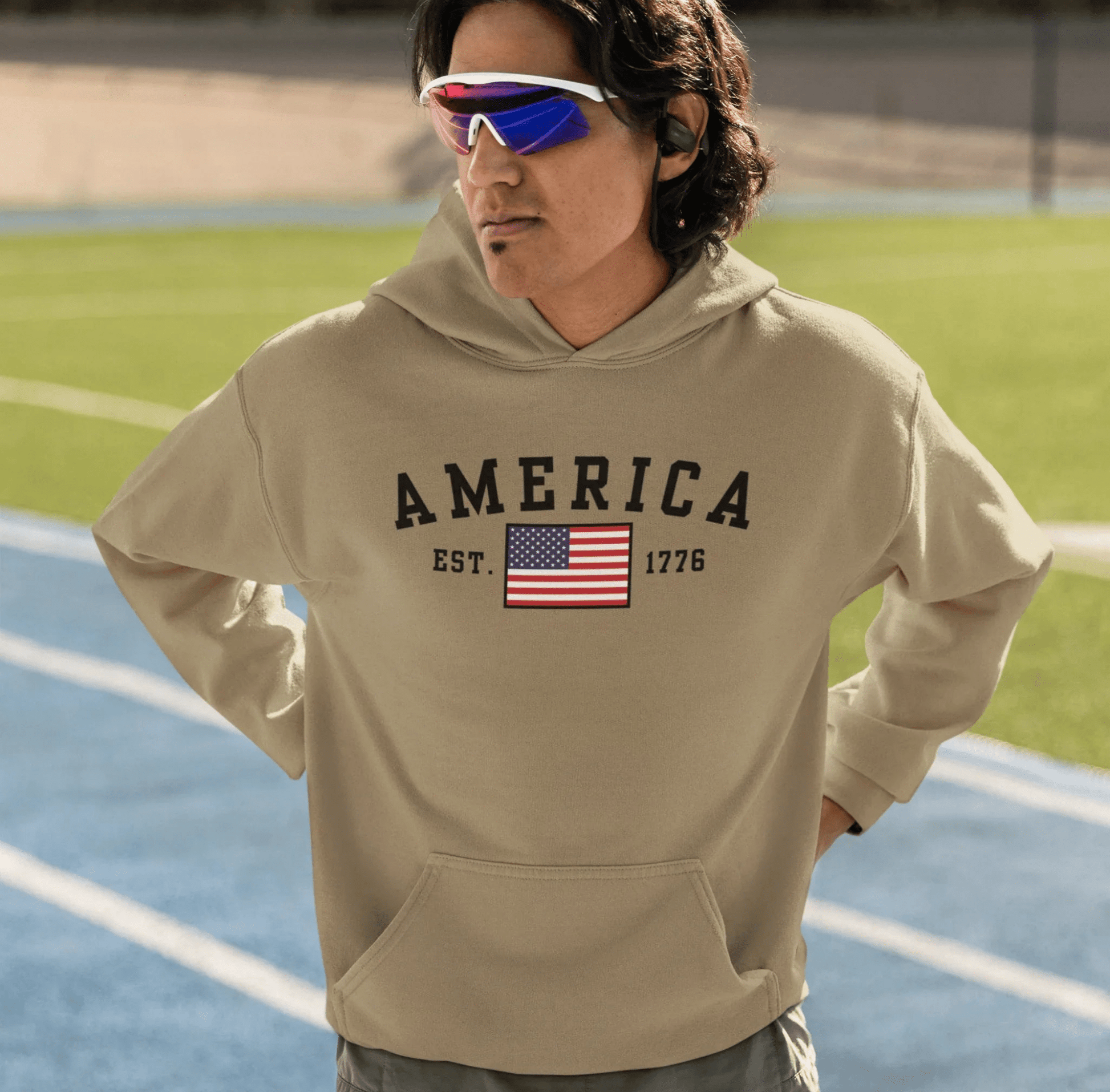 America Est 1776 Unisex Hoodie, Patriotic Sweatshirt, USA Pride Hooded Sweatshirt, Independence Day Gift, American Pride - SKULLFURY MERCH