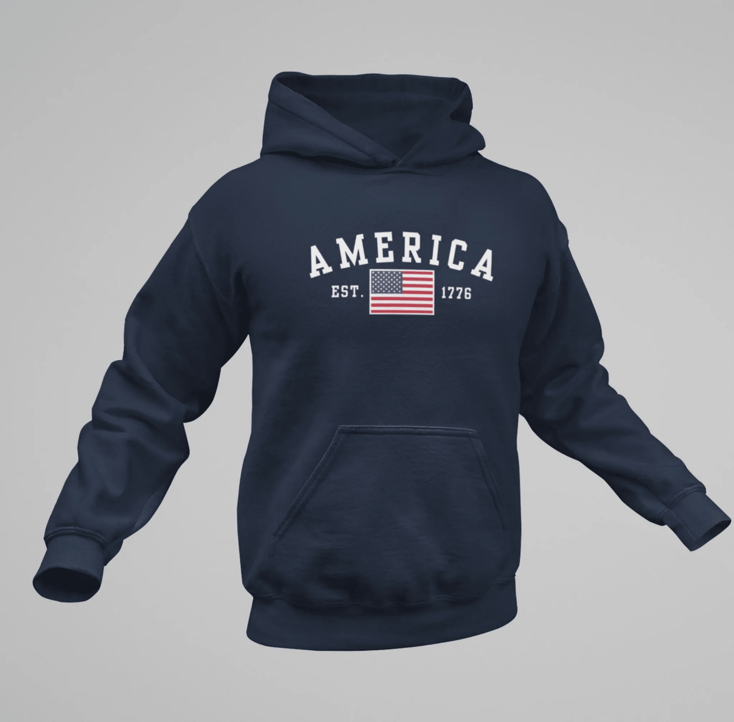 America Est 1776 Unisex Hoodie, Patriotic Sweatshirt, USA Pride Hooded Sweatshirt, Independence Day Gift, American Pride - SKULLFURY MERCH