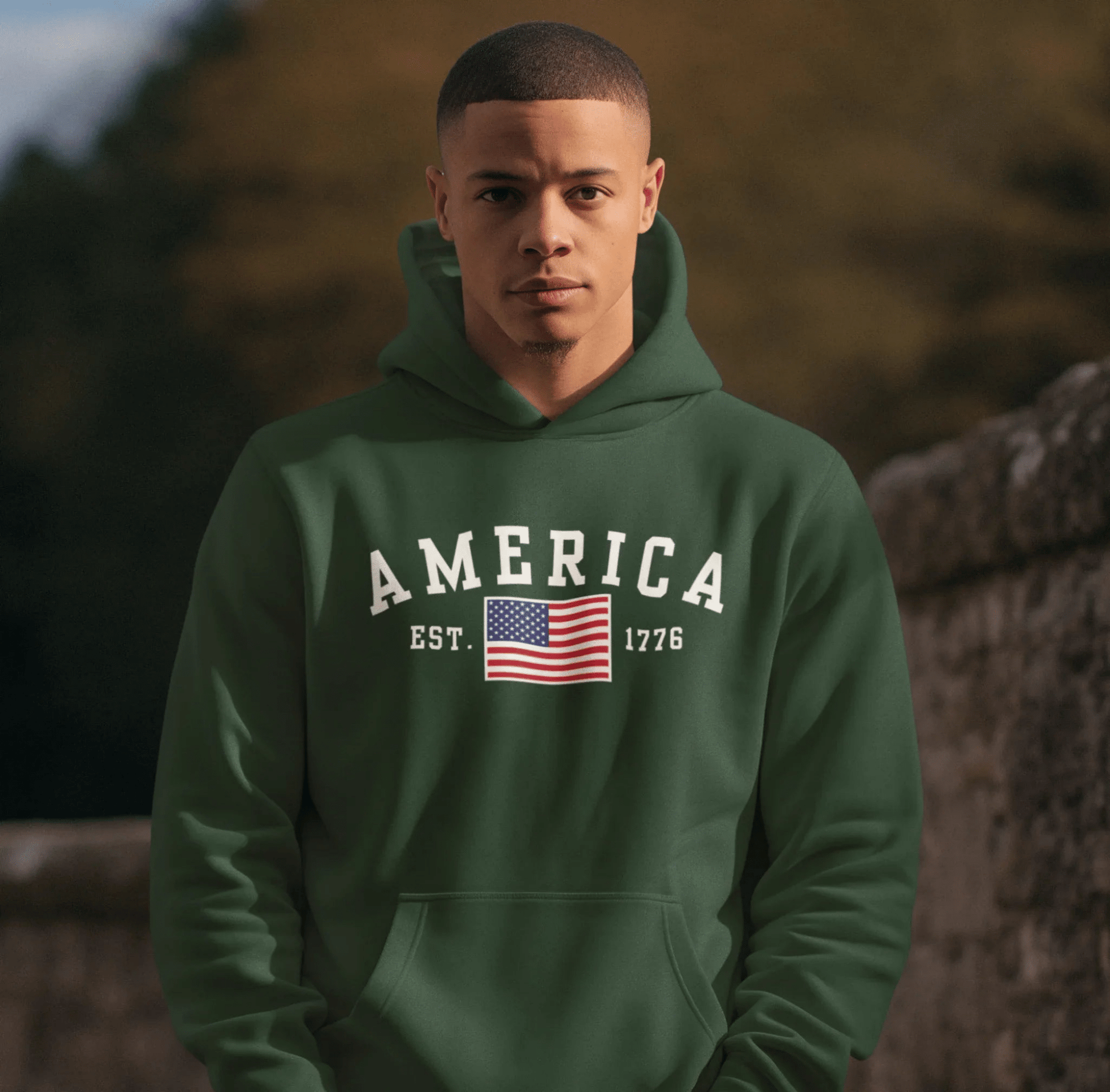 America Est 1776 Unisex Hoodie, Patriotic Sweatshirt, USA Pride Hooded Sweatshirt, Independence Day Gift, American Pride - SKULLFURY MERCH