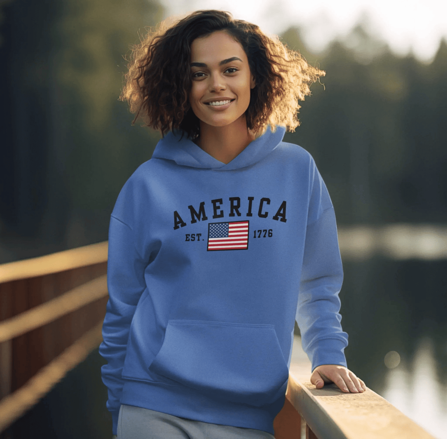 America Est 1776 Unisex Hoodie, Patriotic Sweatshirt, USA Pride Hooded Sweatshirt, Independence Day Gift, American Pride - SKULLFURY MERCH