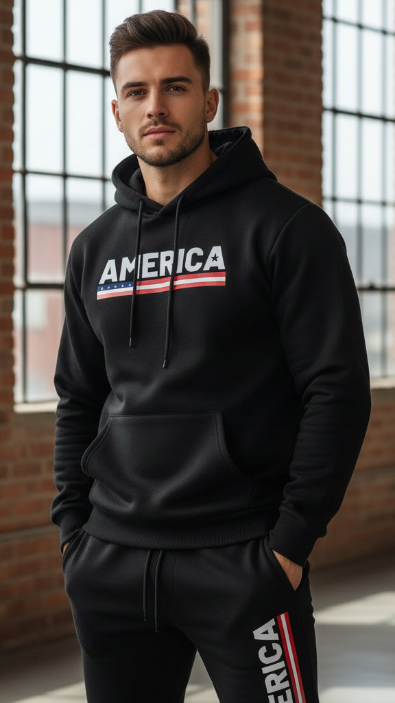 The America Urban Streetwear Fleece Tracksuit Set