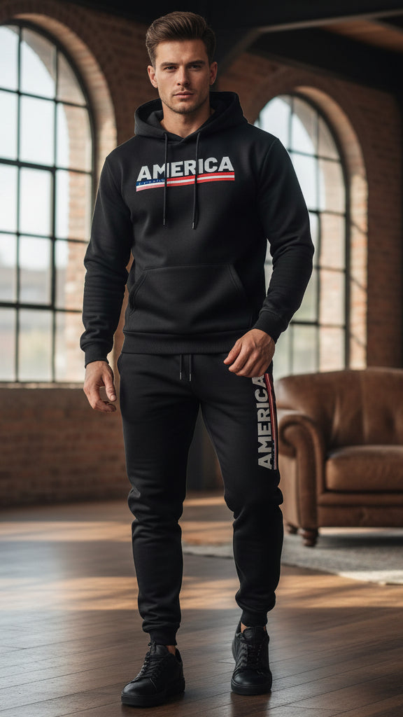 The America Urban Streetwear Fleece Tracksuit Set