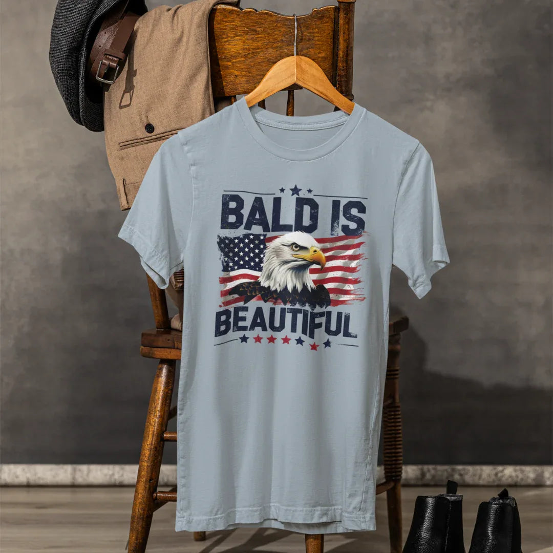 Bald is Beautiful Tee, Bald Eagle Shirt, Patriotic T-Shirt, Unisex Graphic Tee, Eagle Lover Gift, Independence Day Apparel - SKULLFURY MERCH