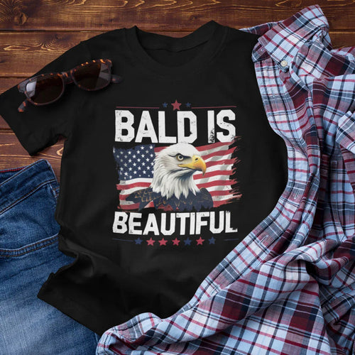 Bald is Beautiful Tee, Bald Eagle Shirt, Patriotic T-Shirt, Unisex Graphic Tee, Eagle Lover Gift, Independence Day Apparel - SKULLFURY MERCH