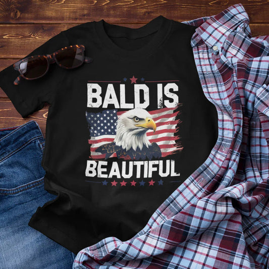 Bald is Beautiful Tee, Bald Eagle Shirt, Patriotic T-Shirt, Unisex Graphic Tee, Eagle Lover Gift, Independence Day Apparel - SKULLFURY MERCH