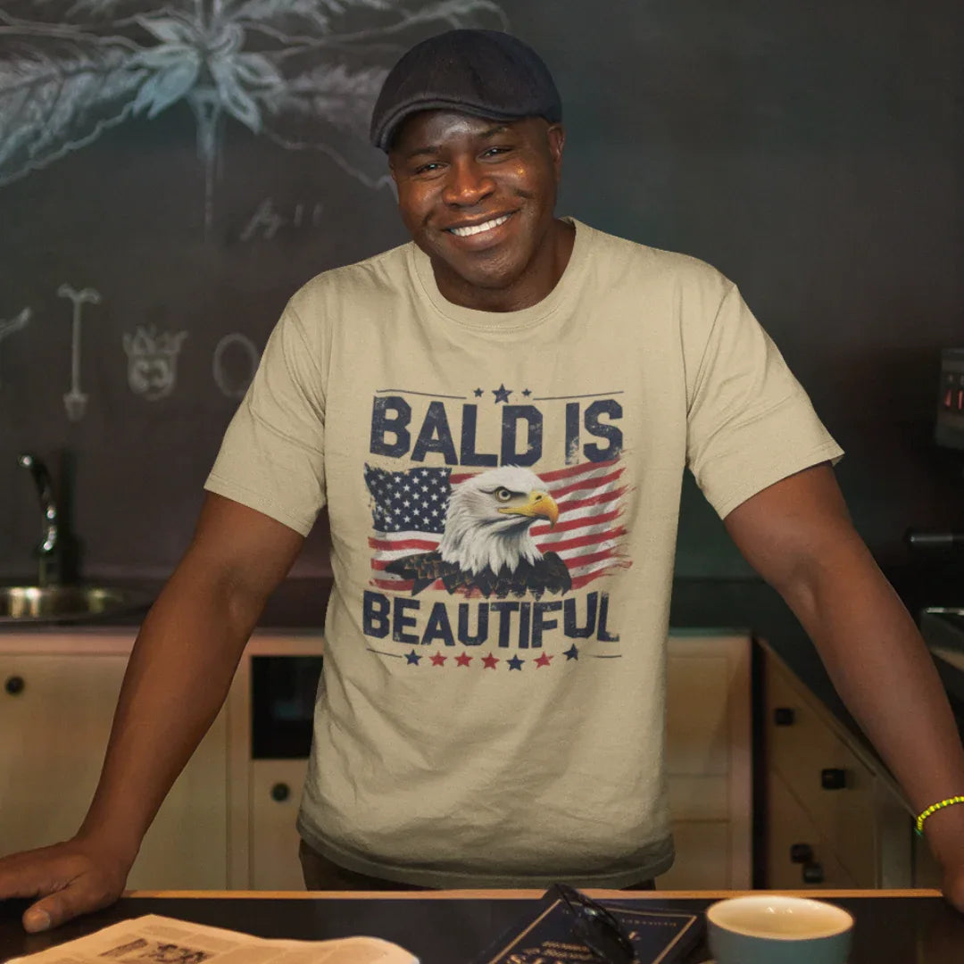 Bald is Beautiful Tee, Bald Eagle Shirt, Patriotic T-Shirt, Unisex Graphic Tee, Eagle Lover Gift, Independence Day Apparel - SKULLFURY MERCH