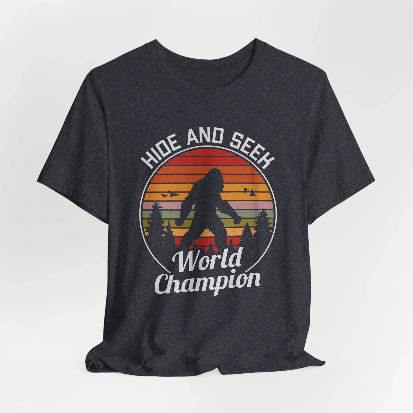 Bigfoot Hide and Seek Champion Tee, Unisex T-Shirt, Fun Gift for Kids & Adults, Retro Humor Shirt, Nature Lover Apparel, Perfect for Parties - SKULLFURY MERCH