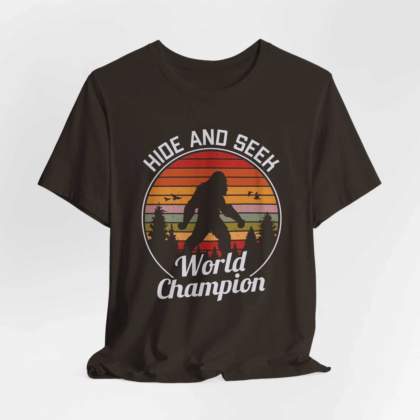 Bigfoot Hide and Seek Champion Tee, Unisex T-Shirt, Fun Gift for Kids & Adults, Retro Humor Shirt, Nature Lover Apparel, Perfect for Parties - SKULLFURY MERCH